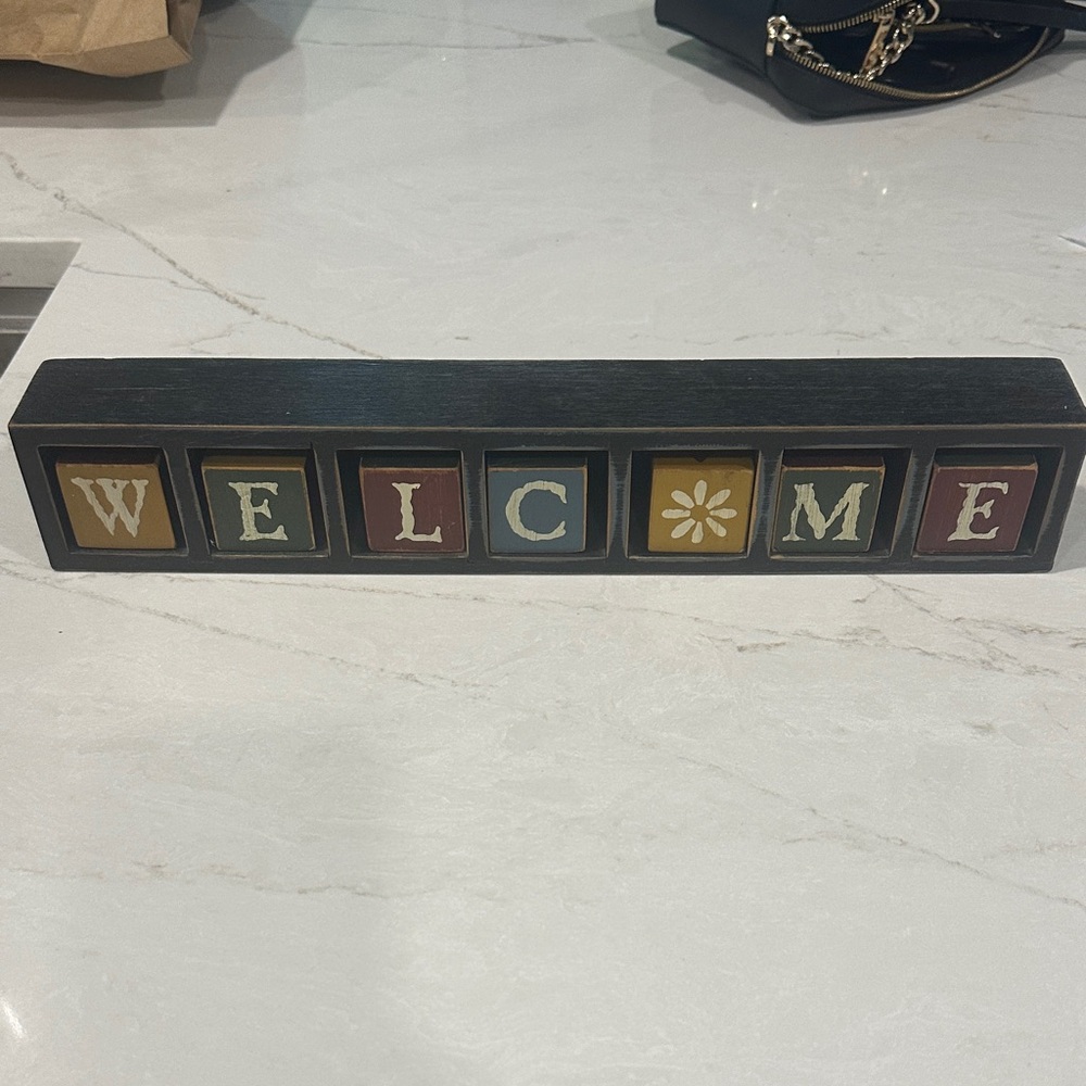 Rustic Welcome Block Sign with Multicolor Accents